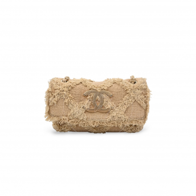 CHANEL MASTER BEIGE TWEED FRINGE NATURE FLAP BAG (26*16*5cm)